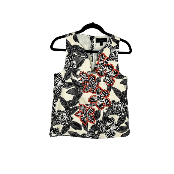 J. Crew Notched Shell Polynesian Floral Embellished Beaded Top Size 4 - Picture 12 of 16